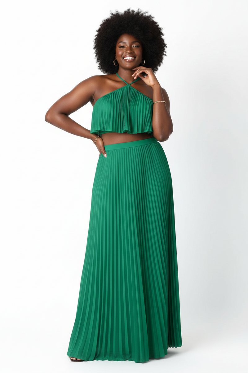 Green Pleated Maxi Dress Set – TCD Fashion