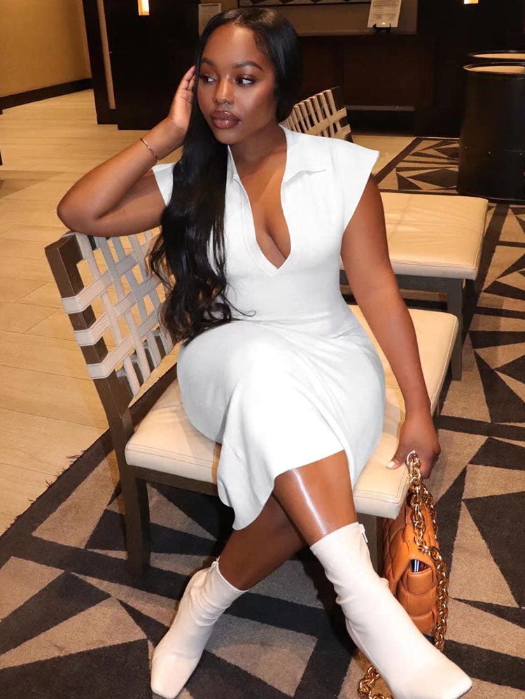 lapel midi dress White Lapel Midi Dress – TCD Fashion