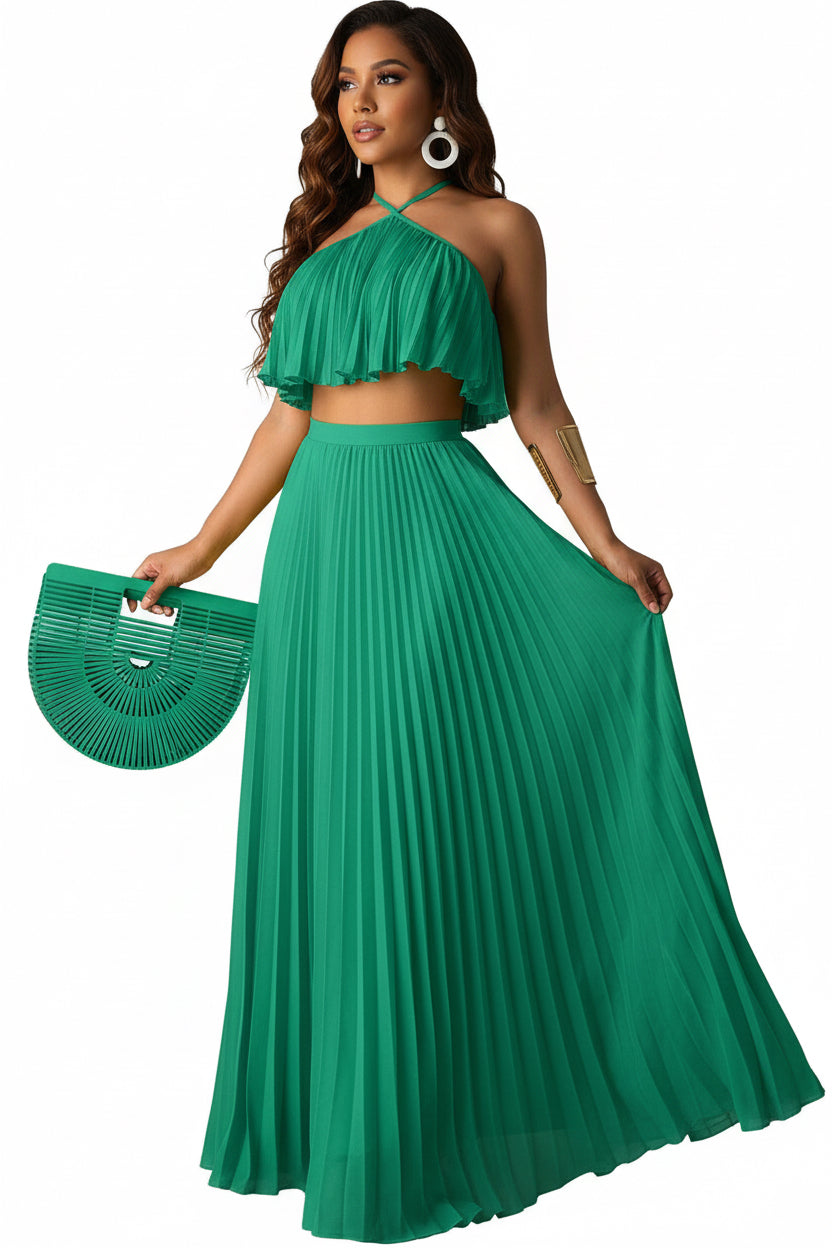 Green Pleated Maxi Dress Set – TCD Fashion Green Pleated Maxi Dress Set – TCD Fashion