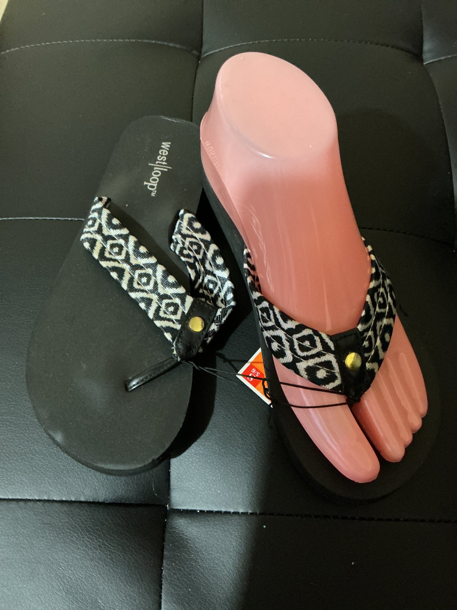 White/Black Thong Sandals