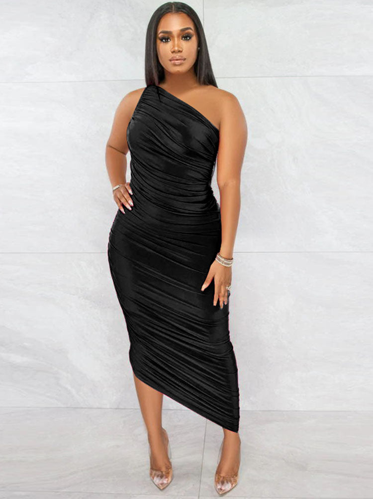 One Shoulder Ruched Dress