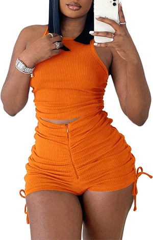 Orange Ribbed Racerback Short Set