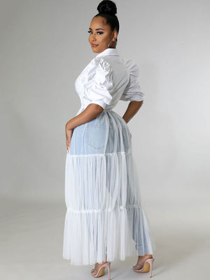 White Puff Sleeve Shirt Dress