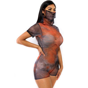 Orange-Grey Mesh Romper