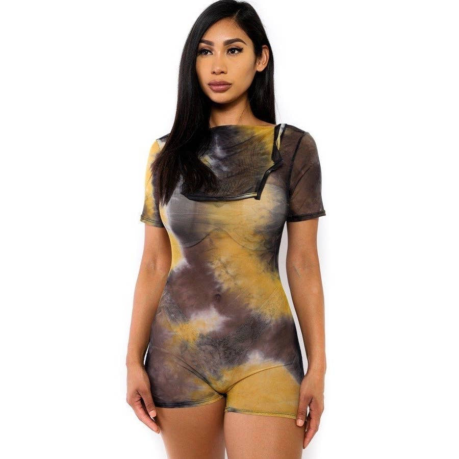 Yellow/Grey Mesh Romper