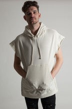 Men's Cropped Sleeved Hoodie - Beige