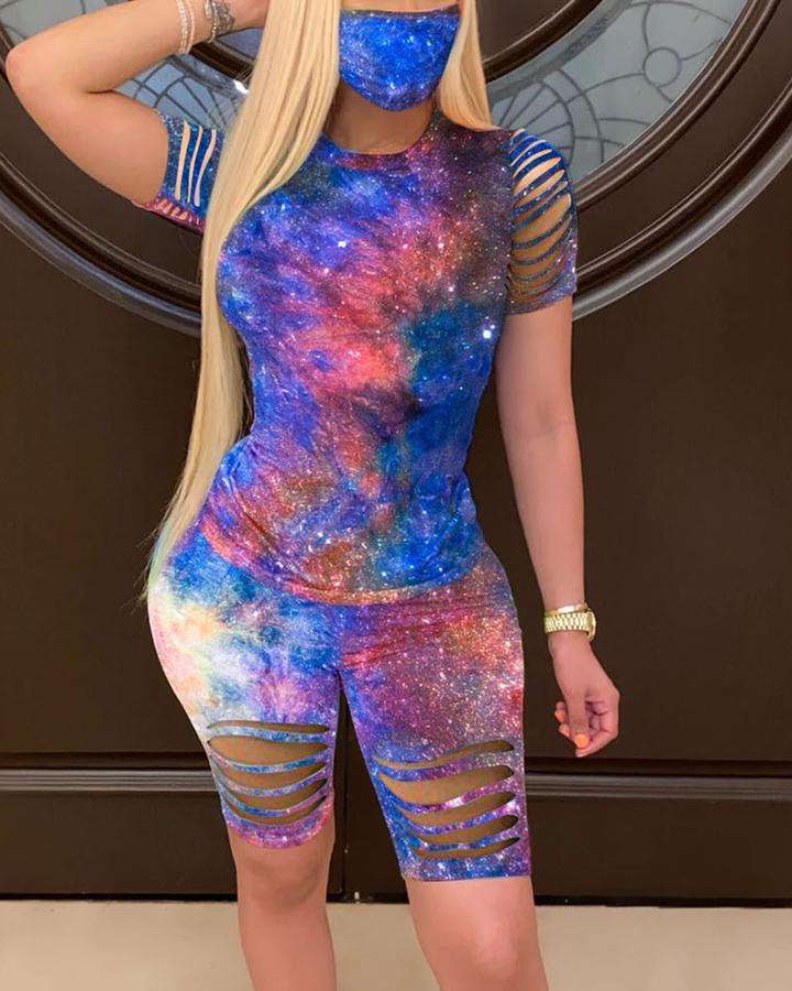 Purple & Blue Ripped Tie Dye Set