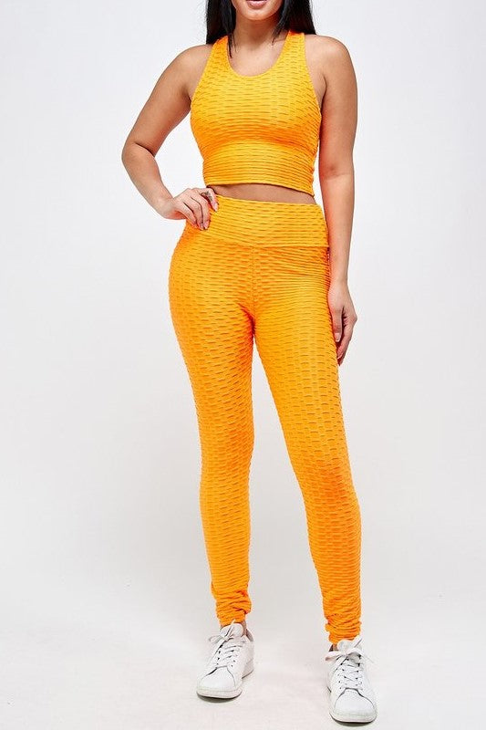 Golden Goddess Scrunch Butt Leggings and Sports Bra Set