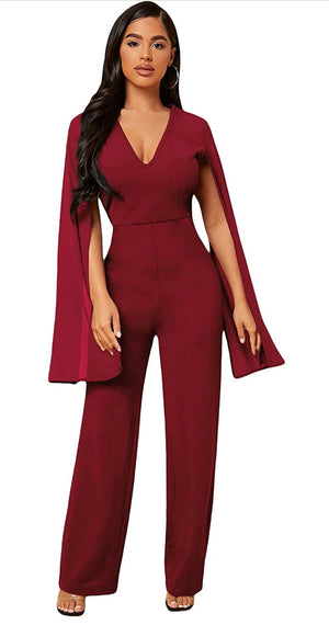 Wine Split Sleeve Jumpsuit
