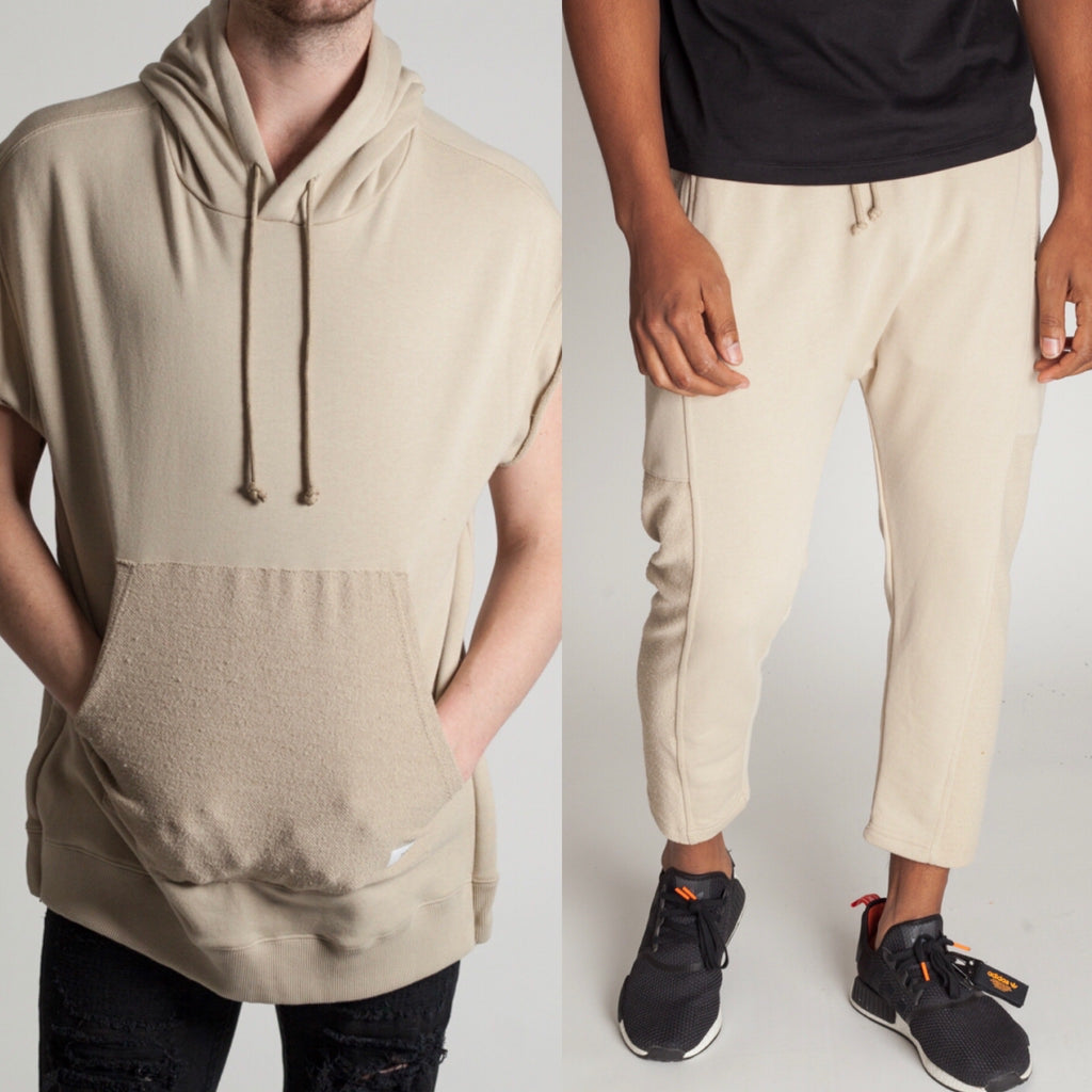 Men's Cropped Sweat Set - Beige