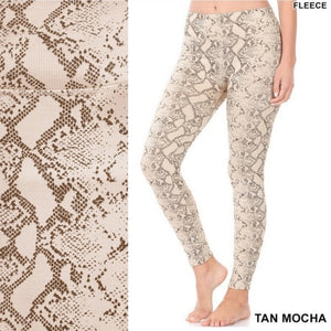 Snake Print Fleece Leggings- Tan Mocha